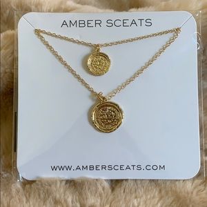 Amber Sceats Double Coin gold plated necklace
